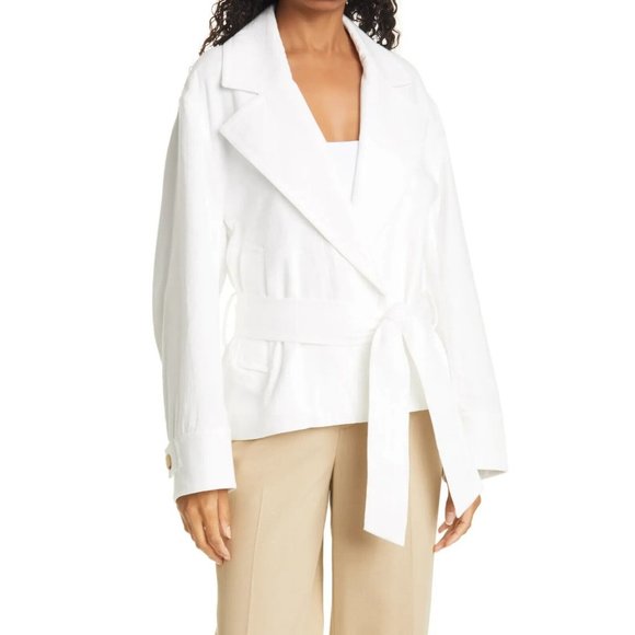 Vince Women's Size L White Belted Cropped Jacket Soft Cotton Long Sleeve NWT 495 - Picture 5 of 12